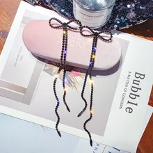 Блестящие боковые новые женские модные брендовые ювелирные изделия черные серьги-гвоздики с бантом для женщин подарок элегантные длинные серьги с кисточками