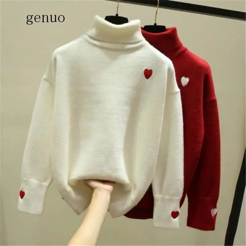 New 2020 Turtleneck Heart Logo Temperament Warm Knitted Sweater Pullover Autumn Knitwear Sueter Mujer Long Sleeve Women New New 2020 Turtleneck Heart Logo Temperament Warm Knitted Sweater Pullover Autumn Knitwear Sueter Mujer Long Sleeve Women New