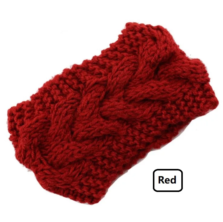 Зимняя однотонная широкая вязаная повязка на голову для женщин, теплые уши, шерстяные вязаные аксессуары для волос в виде тюрбана, повязка на голову для девушек - Цвет: Red