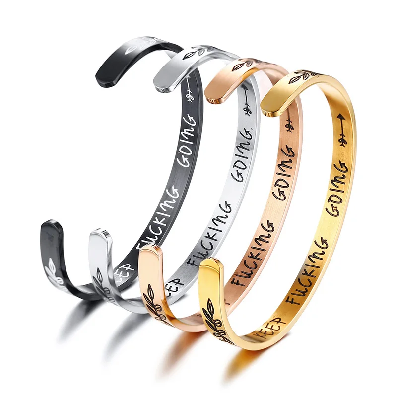 Exquisite Titanium Steel Cuff Bracelet Leaves Open Bangle for Women Motivational Personality Bracelets 4 Colors Can be Chosen | Украшения и