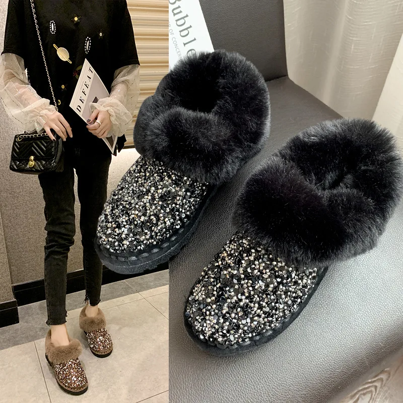 

Women Winter Warm Boots Antiskid Outsole Lady Snow Boots Shiny Brand Fashion Style Easy Wear Hairy Ankle Boots Plus