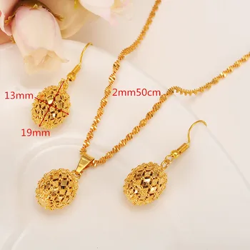 

Sweet Pendant Earrings 9 k Fine G/F Gold Chain Necklace Jewelry set Women Romantic Gift African set Arab