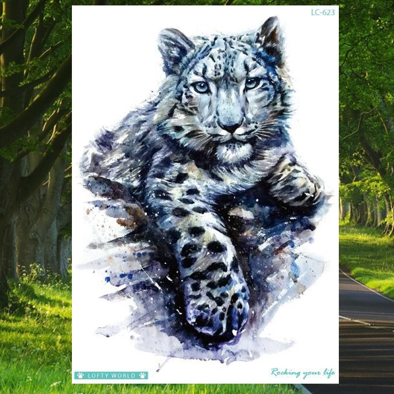 

Watercolor Leopard Temporary Tattoo Sticker Big Size Tiger Arm Leg Fake Tattoos for Men Women Girl Waterproof Tatoo Art Tatoo