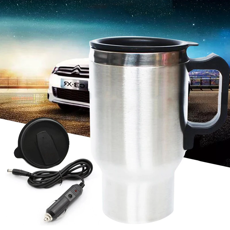 

Electric In-car Stainless Steel Travel Heating Cup Car Cup Mug Universal 12V 450ml for most car cup holders Auto Accessories