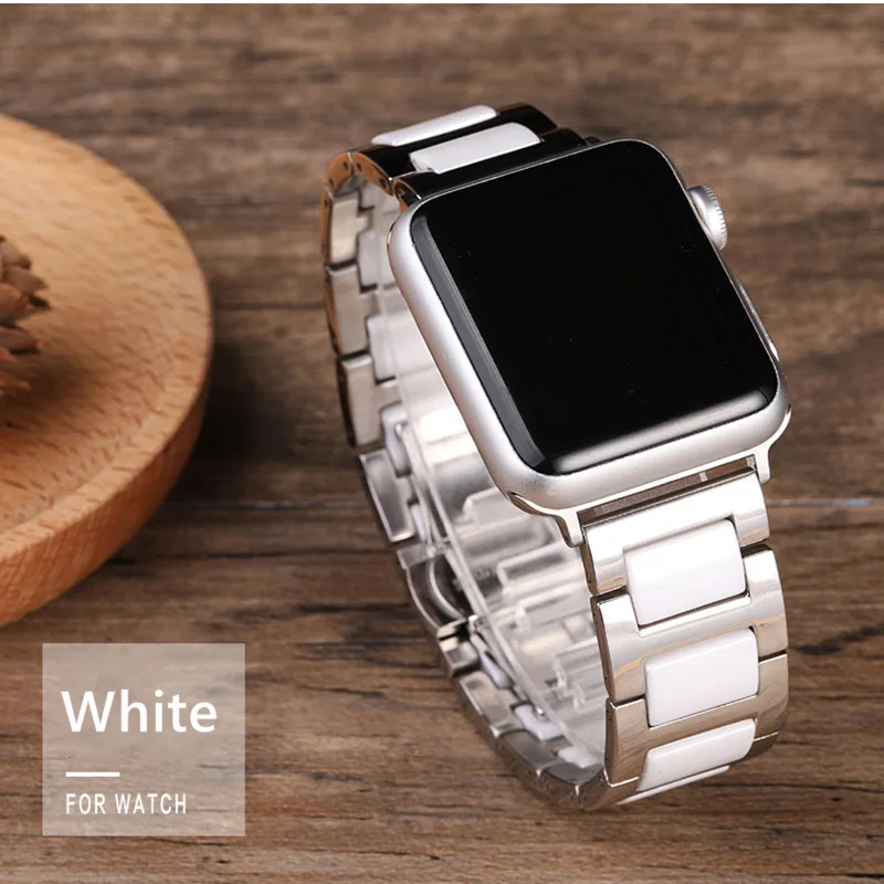 Нержавеющая сталь ремешок для Apple watch группа 42 мм 38 мм iWatch серии 3/2/1 ссылка браслет Напульсники металлической пряжкой Керамика ремешок для