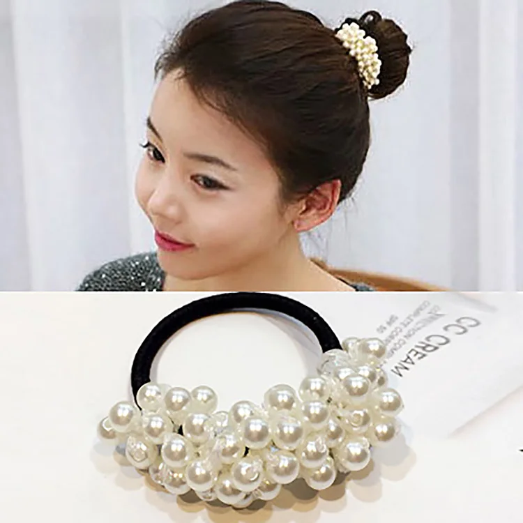 Pearls Beads Headbands Ponytail Holder Girls Scrunchies Vintage Elastic Hair Bands Rubber Rope Headdress Women Hair Accessories