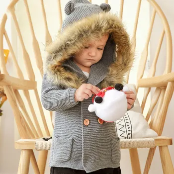 

Baby Boys Girls Winter Sweater Knit Cardigan Warm Long Sleeve Hooded Coat Jacket Kids Clothing Outfits Outerwear