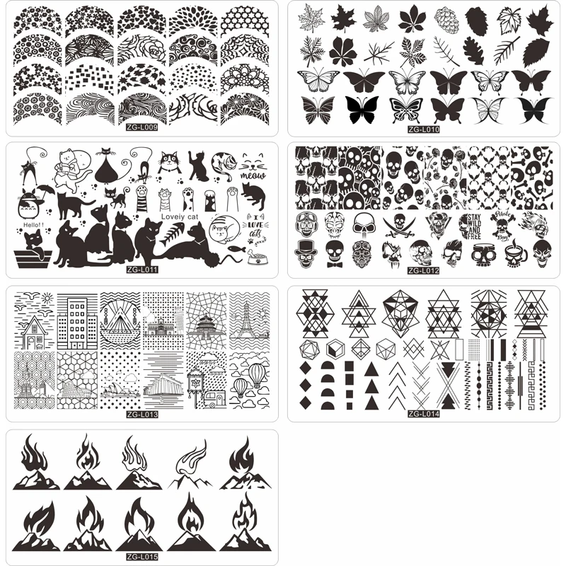 Leaf Nail Stamping Plate Lace Cat Butterfly Skull Line Image Nail Art Image Template Nail Art Plate Manicure Stencils Tools 3