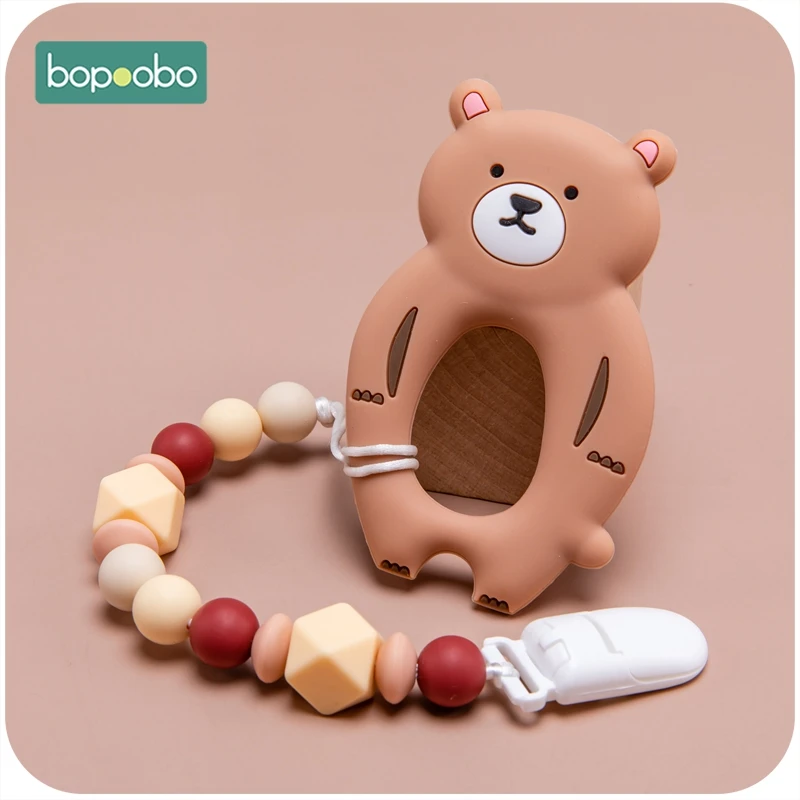 

Bopoobo 1pc Baby Silicone Animal Teether Beads Bear Pacifier Clip Chain Infant Nursing Accessories For Teeth Chains Children Toy