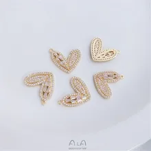 

14K gold wrapped micro inlaid zircon T square zirconium peach heart pendant manual DIY bracelet necklace jewelry Love Pendant