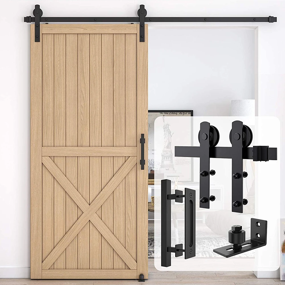 Heavy Duty Sturdy Sliding Barn Door Hardware Kit Slides for Single Include 1 Handle and Floor Guide Set | Обустройство дома
