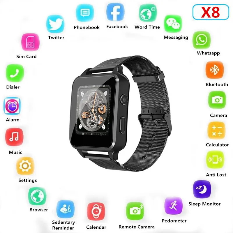

X8 Smart Watch X6 Plus Support SIM TF Card Camera Bluetooth Dial Touch Screen For Xiaomi HuaWei Android&IOS phone PK Z60 GT08 V8