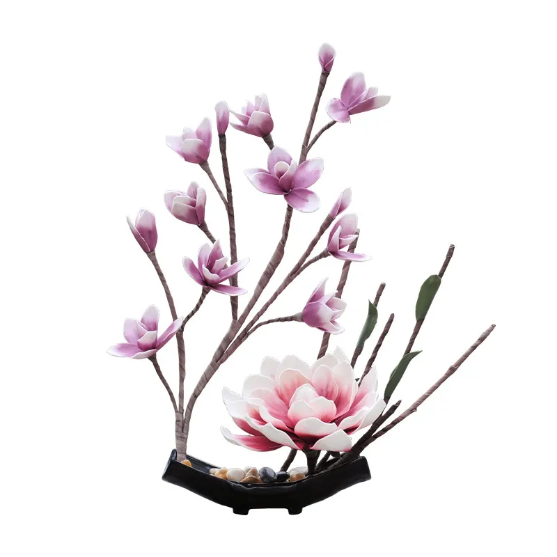 Китайская керамическая ваза Магнолия, искусственные цветы, украшения для дома, гостиной, стола, украшение интерьера, отель, настольные фигурки, ремесла
