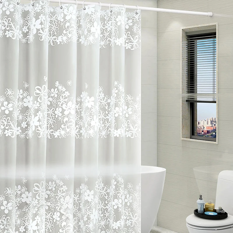 WhiteFlowerBathCurtainWaterproofPEVAShowerCurtainsFog