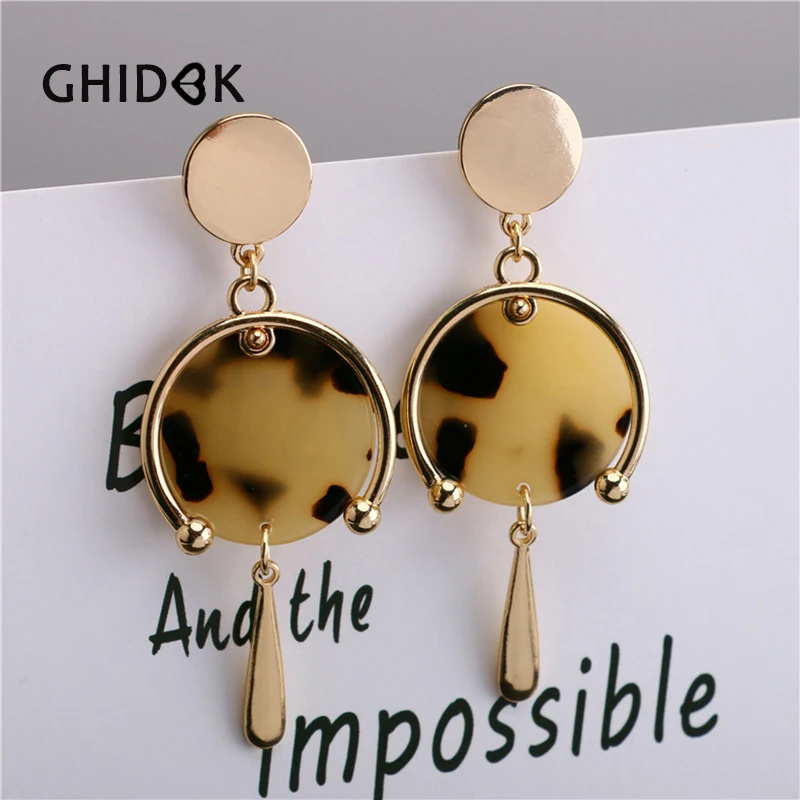 

GHIDBK Simple Tortoise Coin Drop Earrings for Women Unique Acetate Acrylic Earrings Geometric Hanging Earrings Jewelry Wholesale