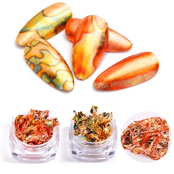 

1 Box Bronze Nail Foils Stickers Colorful Irregular Metal Foils Paper Gold 3D Flakies Nail Art Sticker DIY Nail Art Design