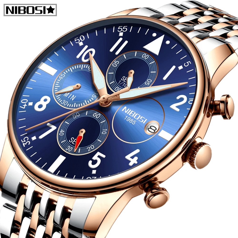 Часы наручные NIBOSI Мужские кварцевые модные брендовые Роскошные светящиеся