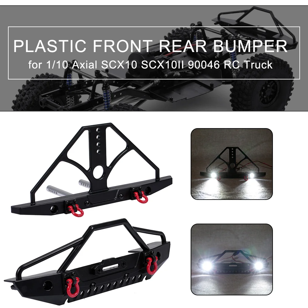 

Plastic Front Rear Bumper with Metal Tow Hook LED Lights for 1/10 Axial SCX10 TRX4 SCX10II 90046 RC Truck