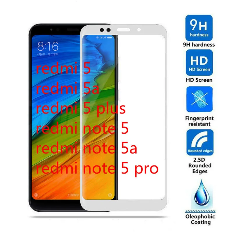 Закаленное стекло с полным покрытием для xiaomi redmi 5 Защита экрана plus Note A 5pro
