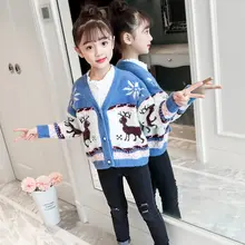 Кардиган для девочек, свитер с оленем, Рождественский новогодний свитер, Модный зимний высококачественный пуловер с рисунком оленя для девочек-подростков, свитер