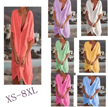 

2020 women's shirt multi-color multi-size mid-length loose solid color short-sleeved shirt women KR2019-01-10