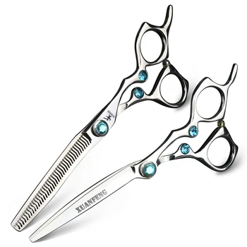

6 Inch Barber Scissors Hairdressing Salon Scissors Blue Gem Cutting Thinning Shear Kit Tools for Hairdresser Home