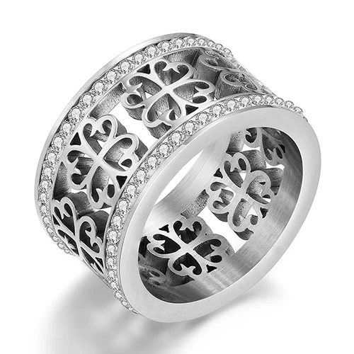 Модные трендовые винтажные Свадебные кольца с цветами для женщин, классический дизайн, розовое золото, цвет из нержавеющей стали, 2 ряда, циркониевое Кристальное кольцо - Цвет основного камня: Silver