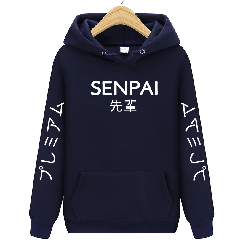 Модные японские флисовые толстовки для мужчин wo для мужчин зима осень SENPAI печатных уличная одежда толстовки в стиле хип-хоп пуловер sudadera hombre - Цвет: navy-black