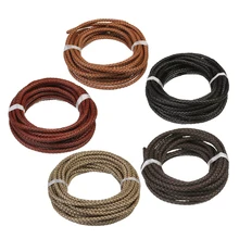 

1Meter Round Braided Brown Beige Genuine Leather Cord Thread String 6mm for DIY Men Women Bracelet & Necklace Findings
