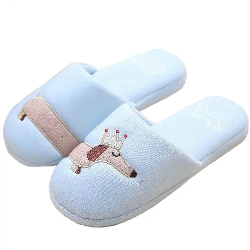 Female Slippers Fuzzy Plush Dachshund Womens Pink Dog Light-Blue And