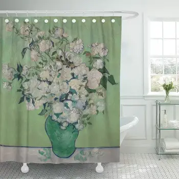 

Shower Curtain Waterproof Polyester Fabric 72 x 72 inches Roses by Vincent Van Gogh 1890 Dutch Post Impressionist Oil on Canvas