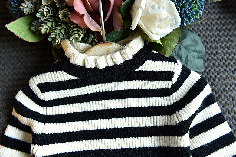 Yorkzaler Autumn Winter Knitted Children Clothing Set For Girl Striped Sweater With Dress Girl 2pcs Outfits Christmas Suit 3Y-7Y