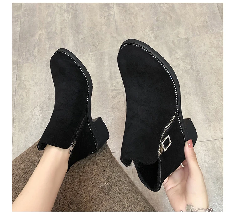 Lady Boots Women's Shoes Autumn Chunky Heel Round Toe Bootee Woman Low Heels booties Lace Up Ladies Rubber Mid Calf Rock