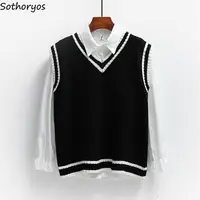Sweater Vest Women Striped Japanese-style Sleeveless V-neck All-match Loose Casual Preppy-style Lovely Students Fashion Ulzzang 1