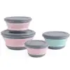 3PCs Outdoor Camping Tableware Sets Silicone Folding Lunch Box Portable Silicone Salad Bowl With Lid Silica Gel 1
