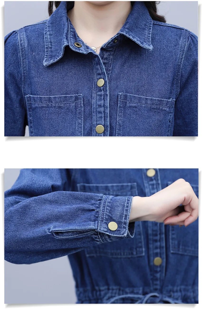 אופנה ג 'ינס שמלות אביב סתיו מקרית ארוך חולצת ג' ינס שמלת נשים ארוך שרוול כפתור Midi עגל שמלות בציר Vestidos