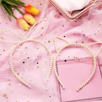 

1Pc Pearl Cute Cat Ear Headband Women Girls Hair Band Korean Kawaii Imitation Pearl Hairbands Hair Hoop Sweet Hair Accessories