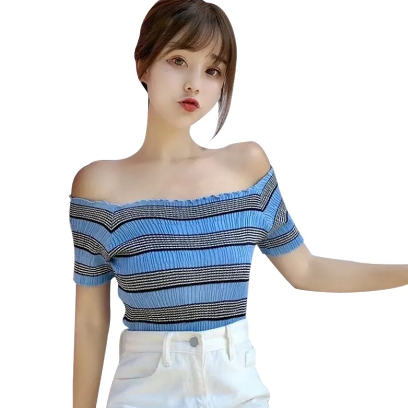 Striped Off Shoulder T Shirt Womens 