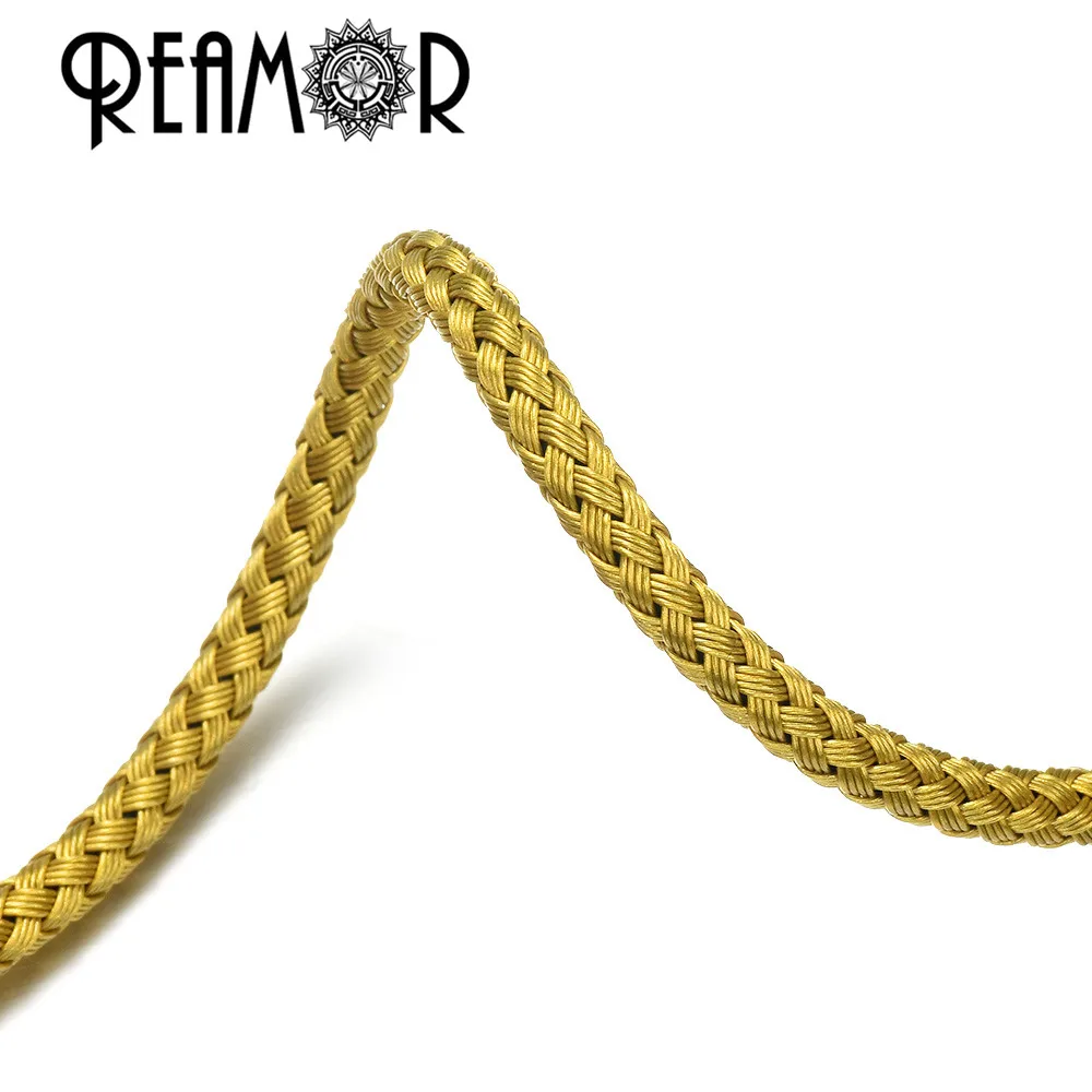 REAMOR, сделай сам, нержавеющая сталь, черный, золотой, серебряный, стальной трос, ювелирные изделия, 4 мм/5 мм, плетеные кожаные шнуры для изготовления браслетов - Цвет: Gold