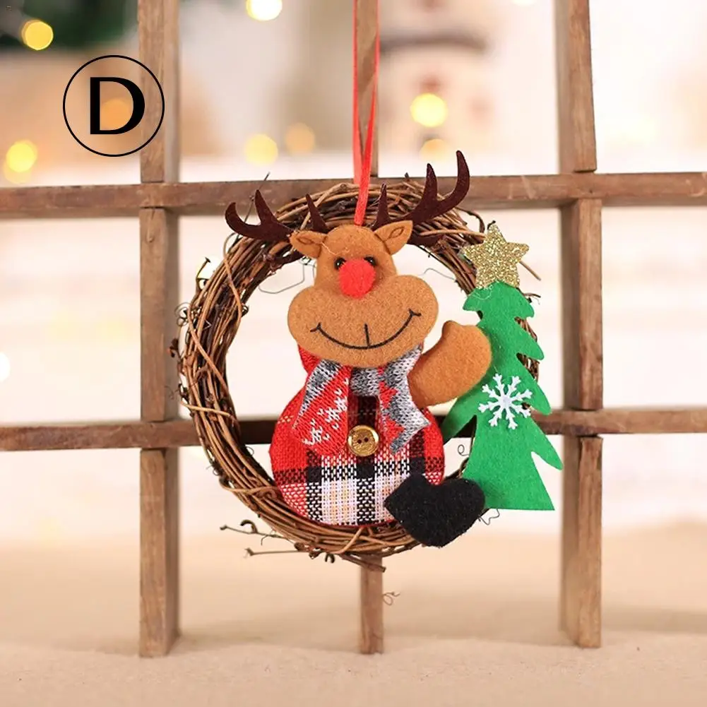 Креативный Рождественский венок на дверь подвесная фигурка из ротанга Рождественская елка украшения праздничные декорации Маленький милый