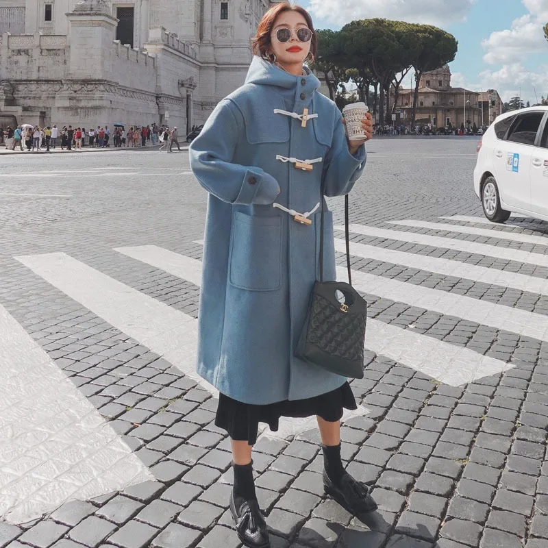 

2020 Autumn And Winter New Style Students Toggle Woolen Jacket Women's Mid-length Korean-style Loose-Fit Woolen Overcoat College