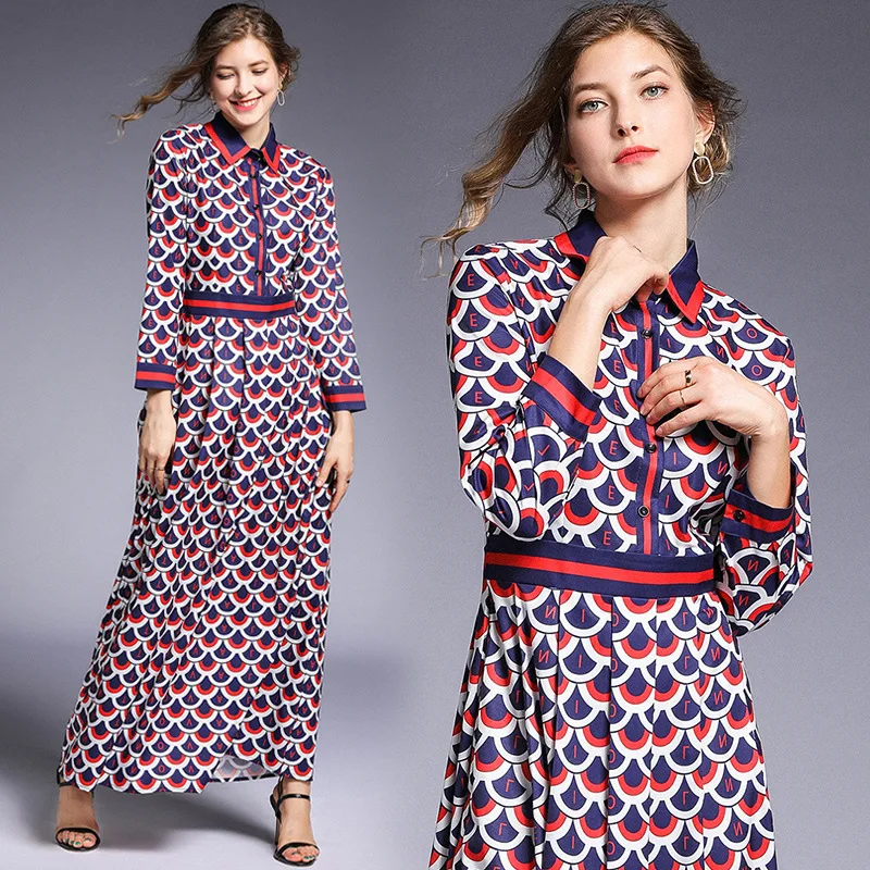 

Photo Shoot 2019 Europe And America Fashion Slim Fit Slimming Versatile Positioning Printed Trend WOMEN'S Dress