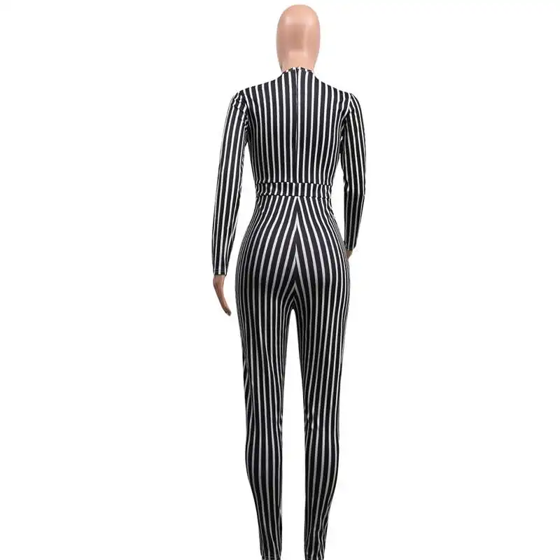UIDEAZONE Striped Full Sleeve Jumpsuits Women Sexy Line Contrast Color Sports Jumpsuit Ladies Club Playsuits