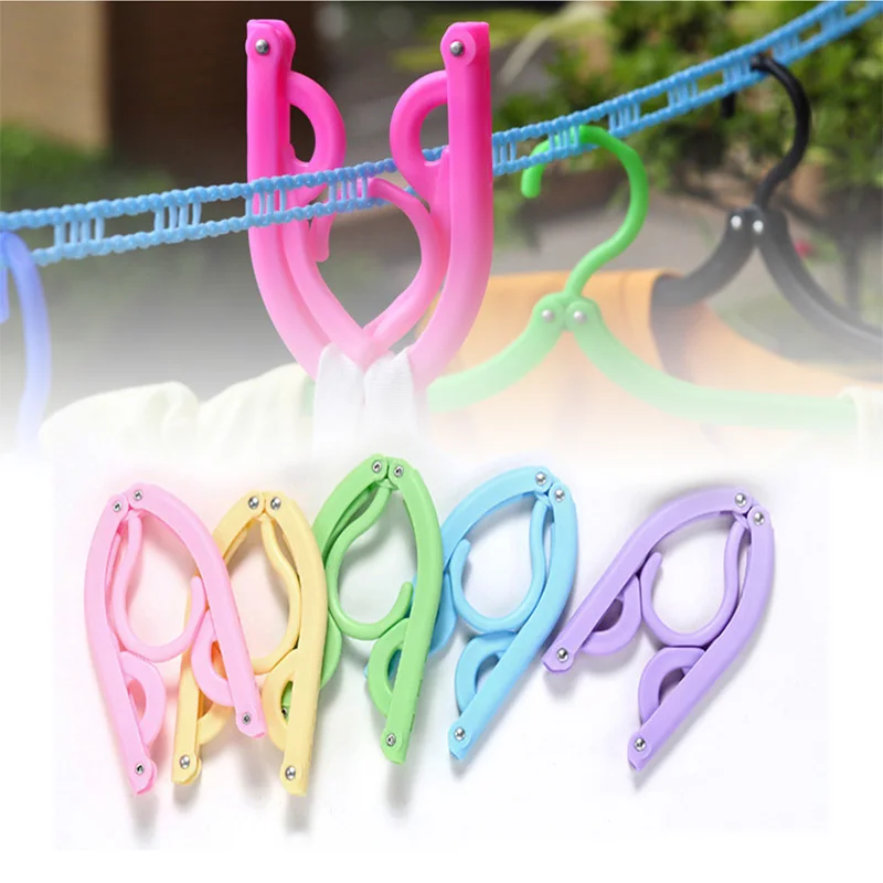 1* Folding Plastic Clothing Coat Hanger Home Travel Camping Skid-proof 43*16cm