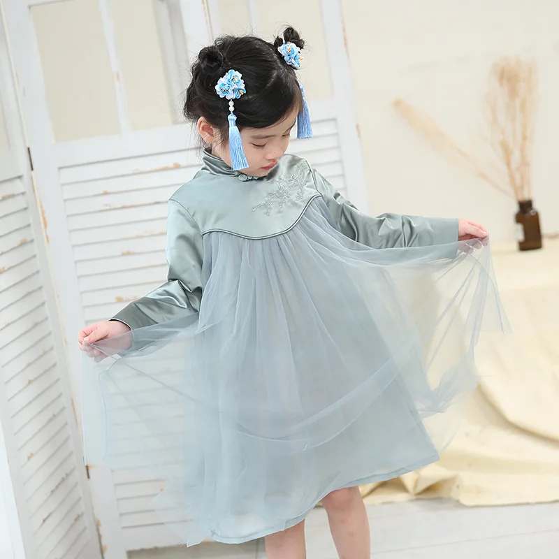 Autumn New Style Girls Chinese Style Fashion Improved Cheongsam Chinese-style Chinese Costume Baby GIRL'S Mesh Dress Cheongsam