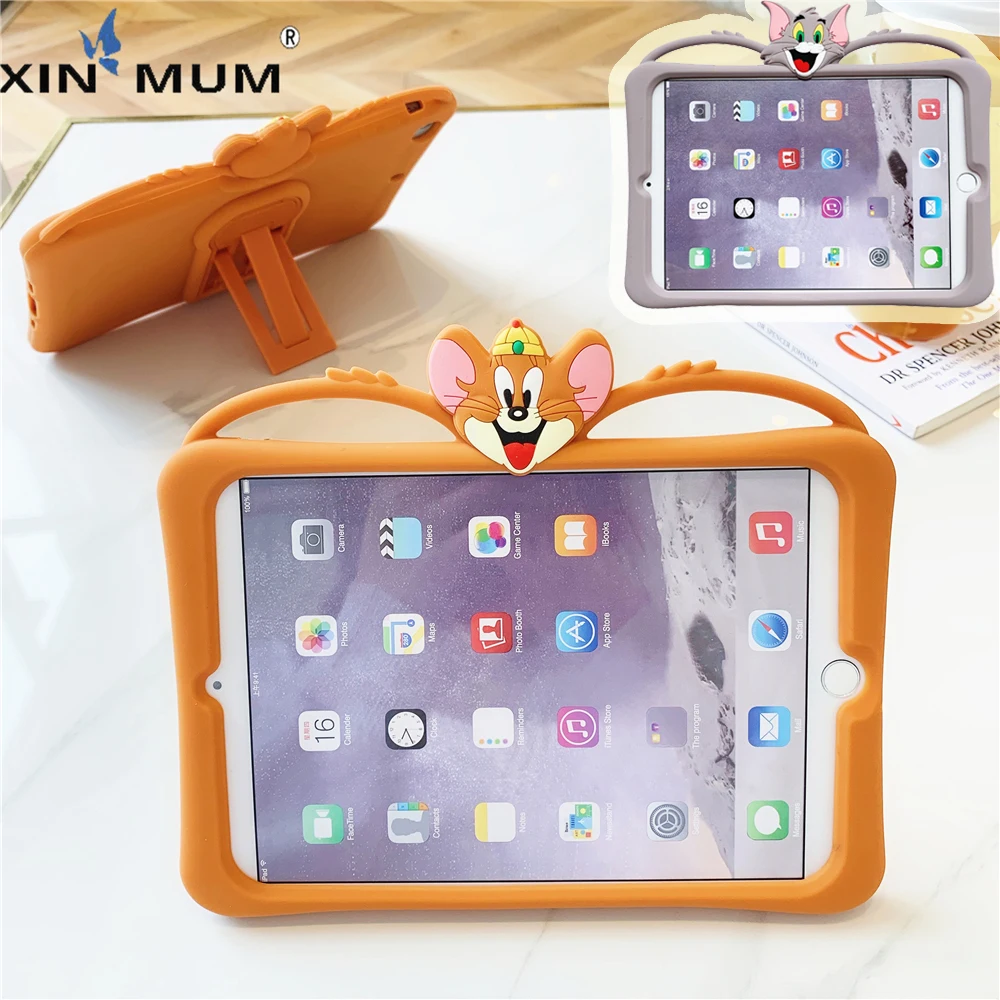 

Tom Jerry Case Cover for iPad Mini 5 4 3 2 1 Cartoon Cute Silicon Stand Shell for iPad Mini 1 2 3 4 5 Kids Handle Gift Stickers