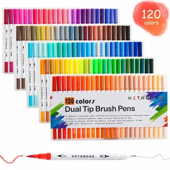 

120 Colors Fine Liner Drawing Painting Watercolor Art Marker Pens Dual Tip Alcohol Graphic Sketch Twin Brush Pen School Supplies