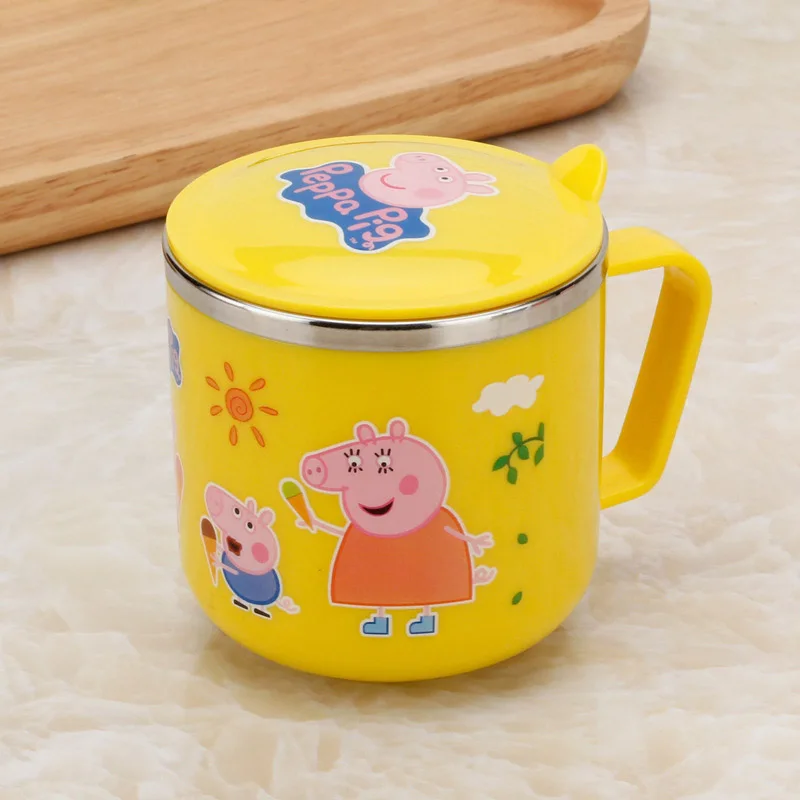 yellow pig family 304 нержавеющая сталь детская чашка мультфильм креативная чашка с крышкой с ручкой кружка двойная изоляция анти-обжигающая Детская кружка для воды - Цвет: yellow pig family