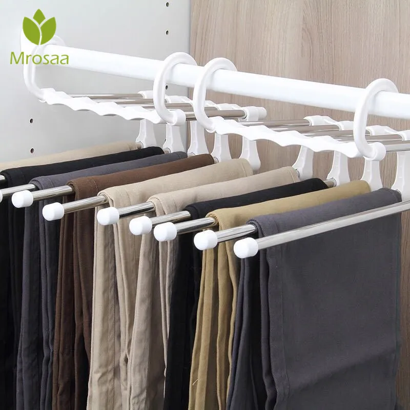 Hangers 5 in 1 Pant Rack Portable Multi-function Stainless Steel Pants Hanger Clothes Wardrobe Magic Hangers for Clothes Pants