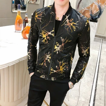 

Fashion Designer Transparent Outfit Gold Black Jacket Men Spring Jacket Foil Gold Jacket Men Zipper Club Outfit Men Streetwear